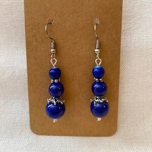 Blue & Silver Bead Dangle Earrings